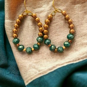 Turquoise and gold hoops, glass beads, gold hoops